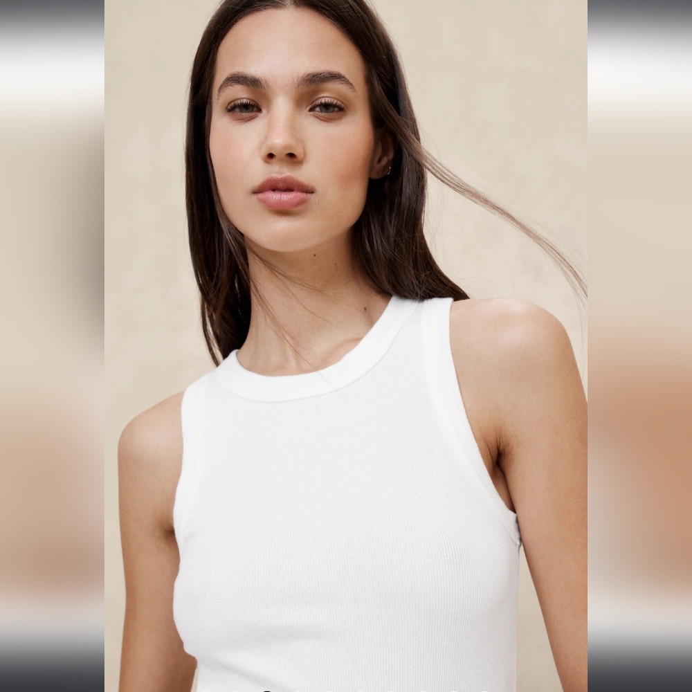 Banana Republic White Ribbed Racer Tank XL - Picture 3 of 5